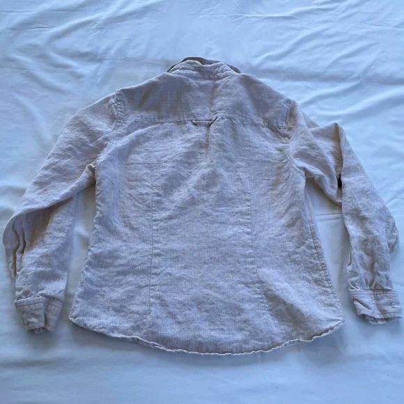 Style & Co. Striped 100% Linen Long Sleeve Button Up Blouse, 6P - Picture 2 of 4